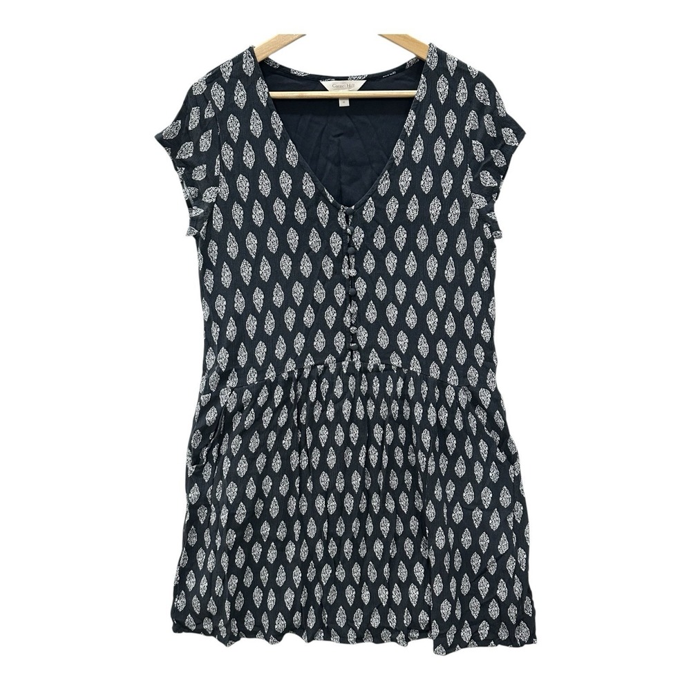 Garnet Hill Marina Gauzy Crepe Dress M Navy Blue Geometric Viscose Resortwear